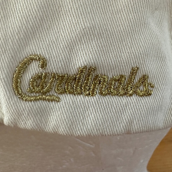 St. Louis Cardinals White Cap Hat Gold Metallic Script Gold Metal Logo Womens - Picture 4 of 13